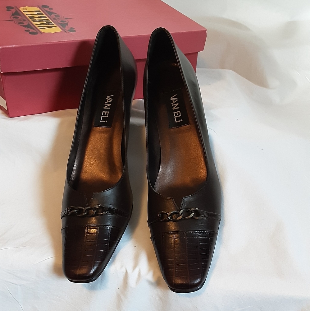 Brown  Vaneli pumps  size 9.5 with a low heel.